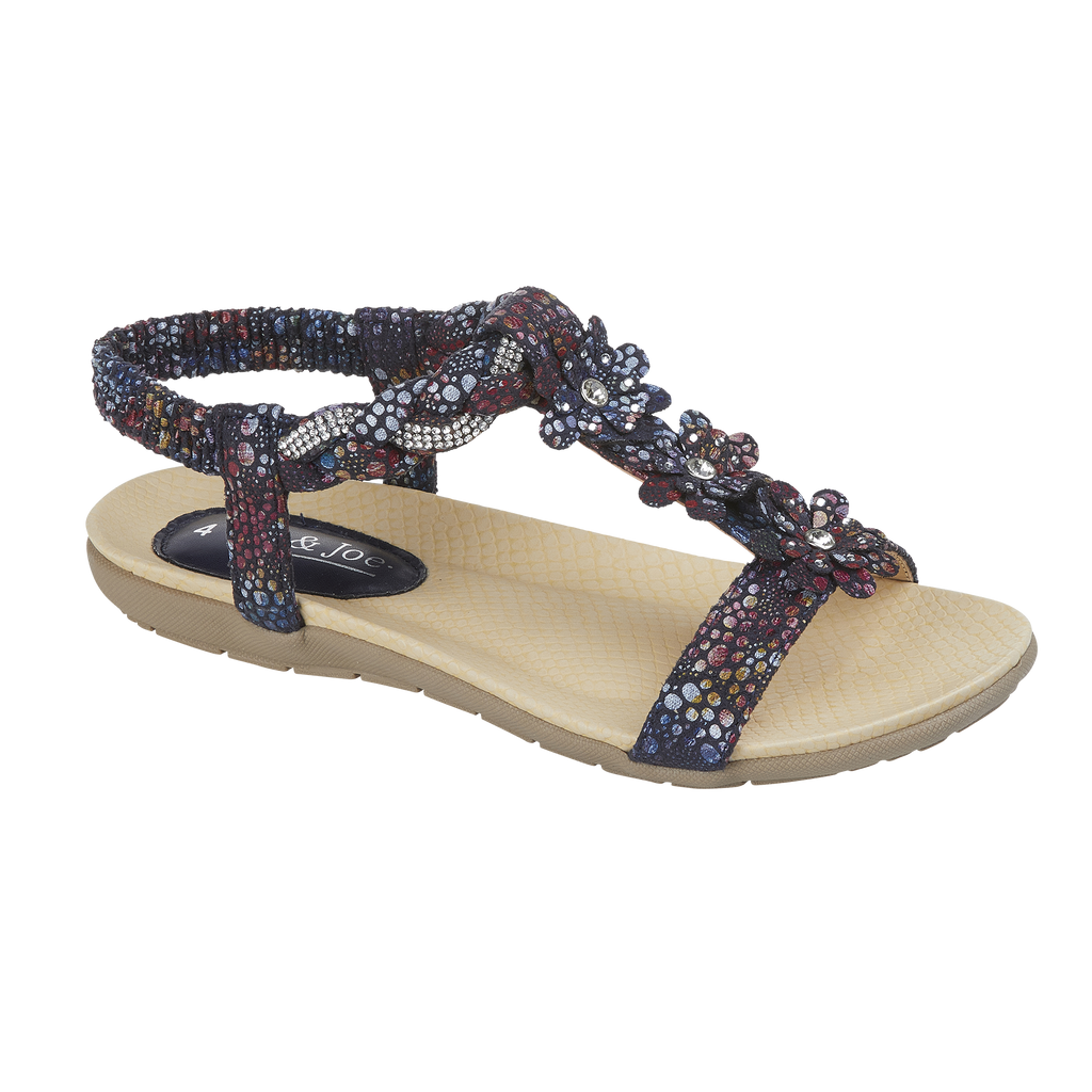Mustique Navy Elasticated Flat Sandals