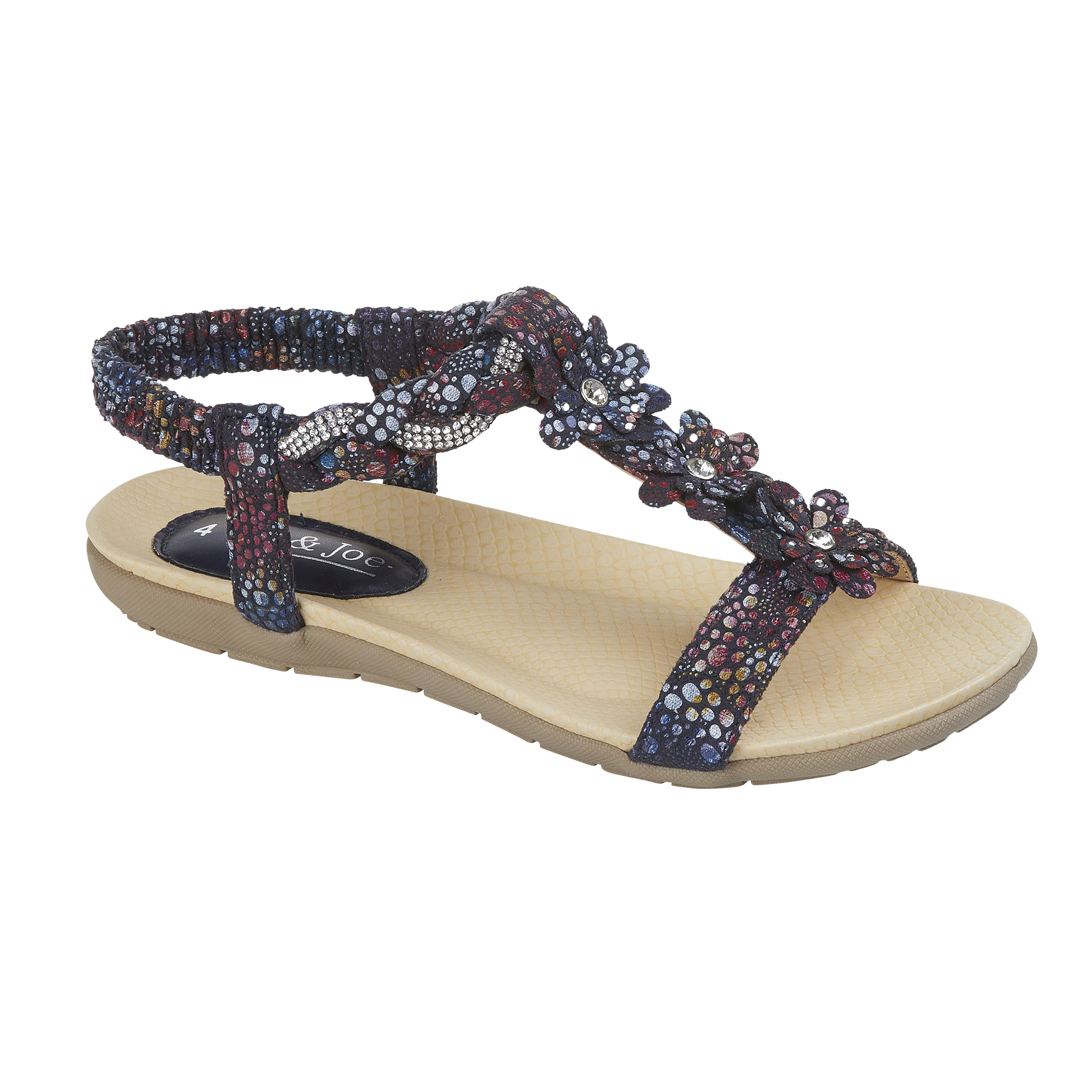 Mustique Navy Elasticated Flat Sandals