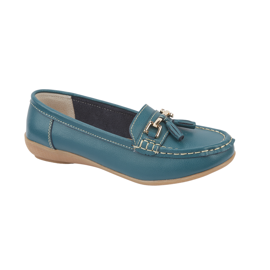 Green Blue loafer shoe with tassel gold trim Nautical JO & JOE