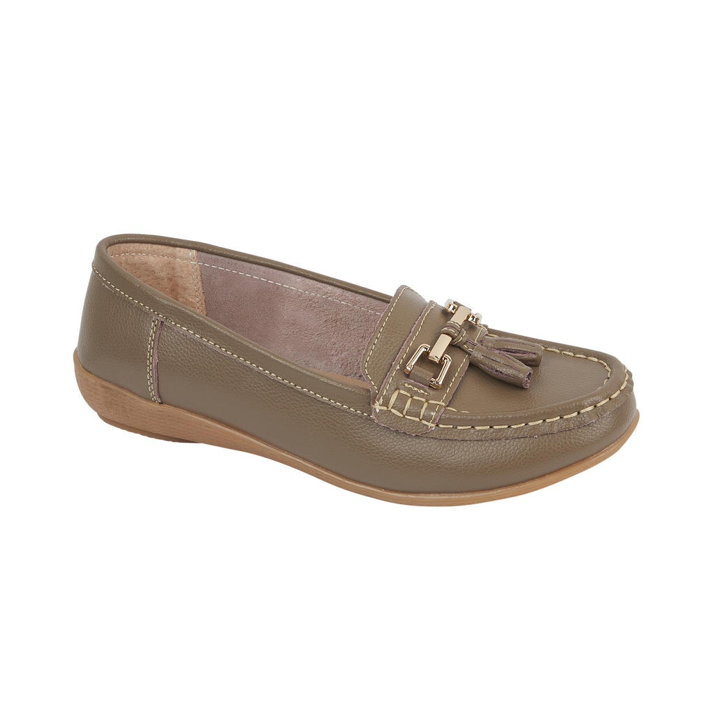 Latte leather loafer shoe with a decorative buckle and tassel Nautical JO & JOE
