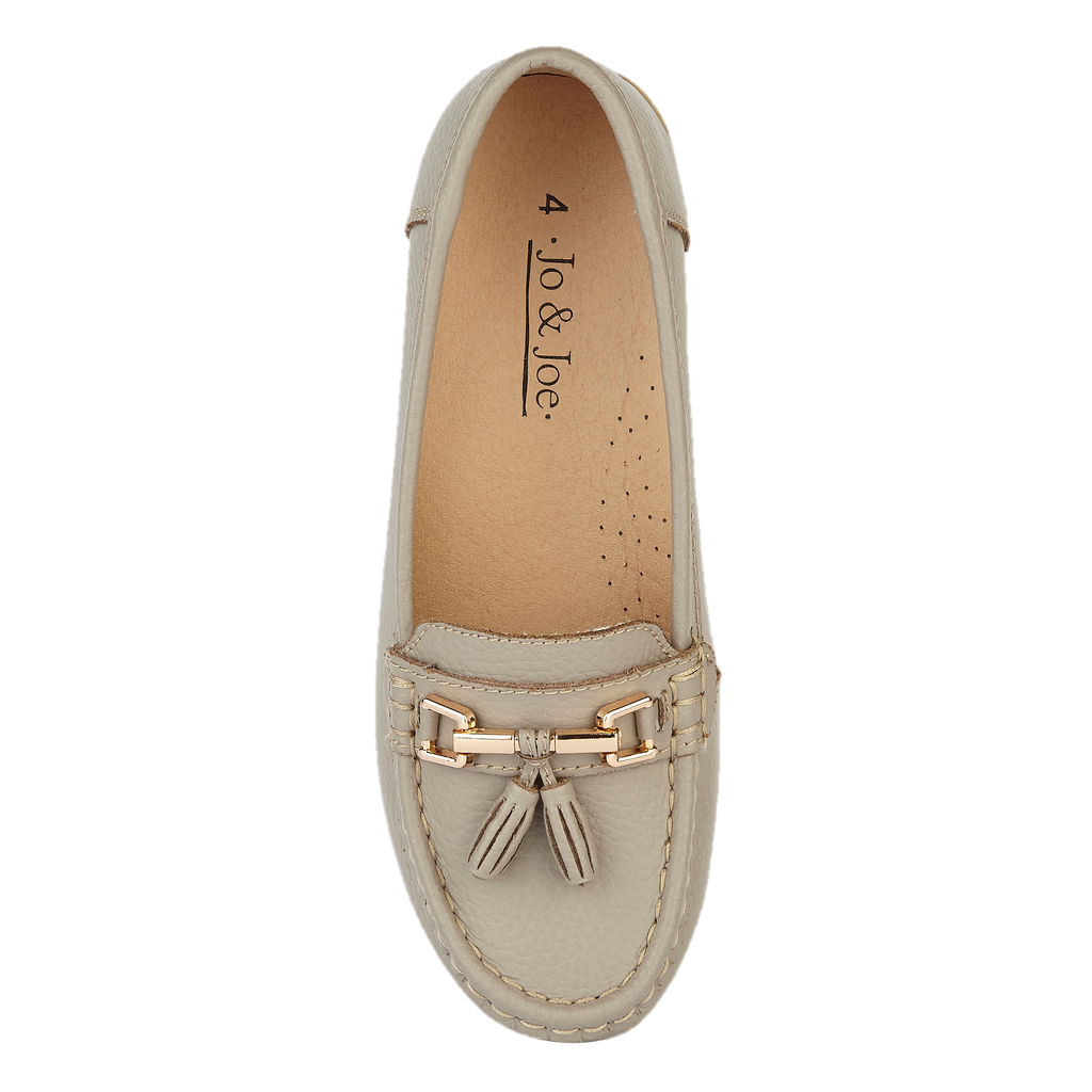 Blue leather loafer shoe with tassel gold trim Nautical JO & JOE