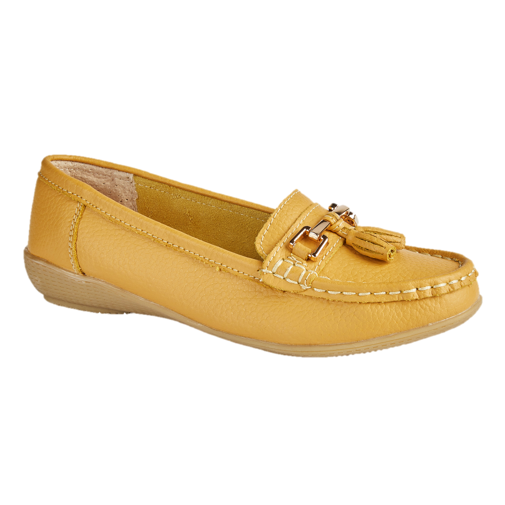 Mustard yellow leather loafer shoe with a tassel Nautical JO & JOE