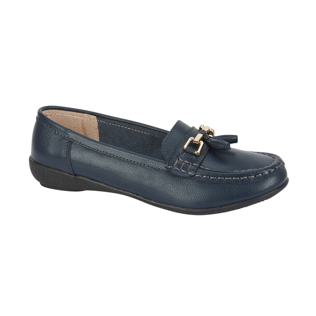 Navy leather loafer shoe with tassel gold trim black sole Nautical JO & JOE