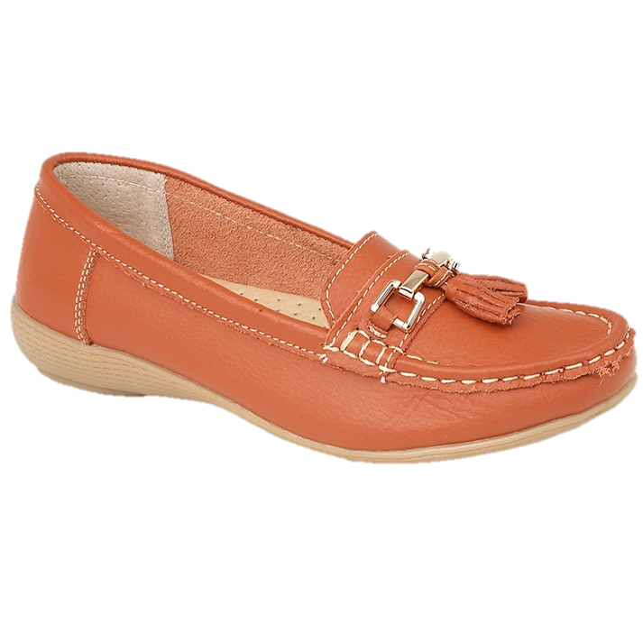 Orange leather loafer shoe with tassel gold trim Nautical JO & JOE