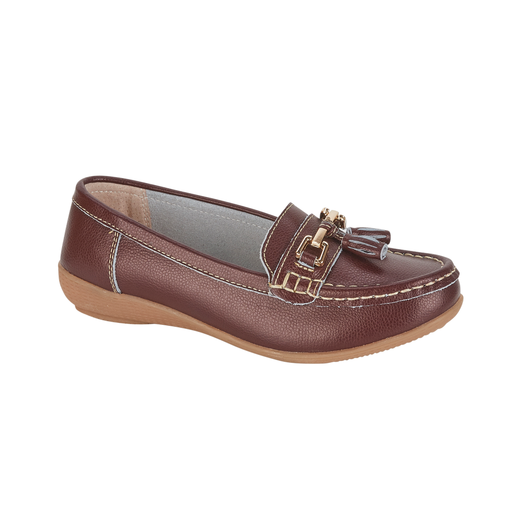 Plum leather loafer shoe with tassel gold trim Nautical JO & JOE