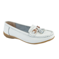 White leather loafer shoe with tassel gold trim Nautical JO & JOE