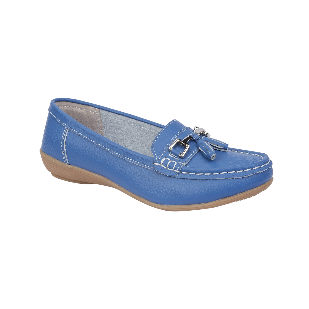 Blue leather loafer shoe with tassel Nautical JO & JOE