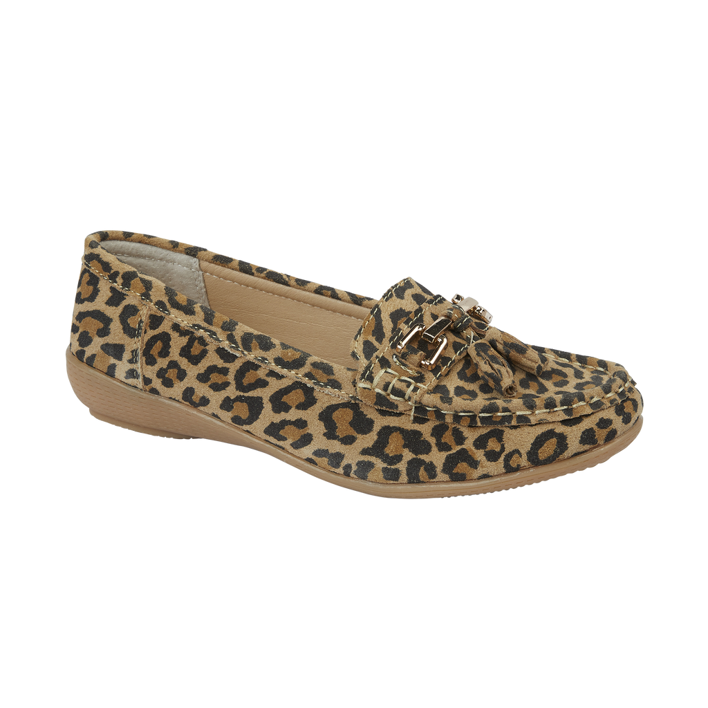 Leopard suede loafer shoe with tassel gold trim Nautical JO & JOE