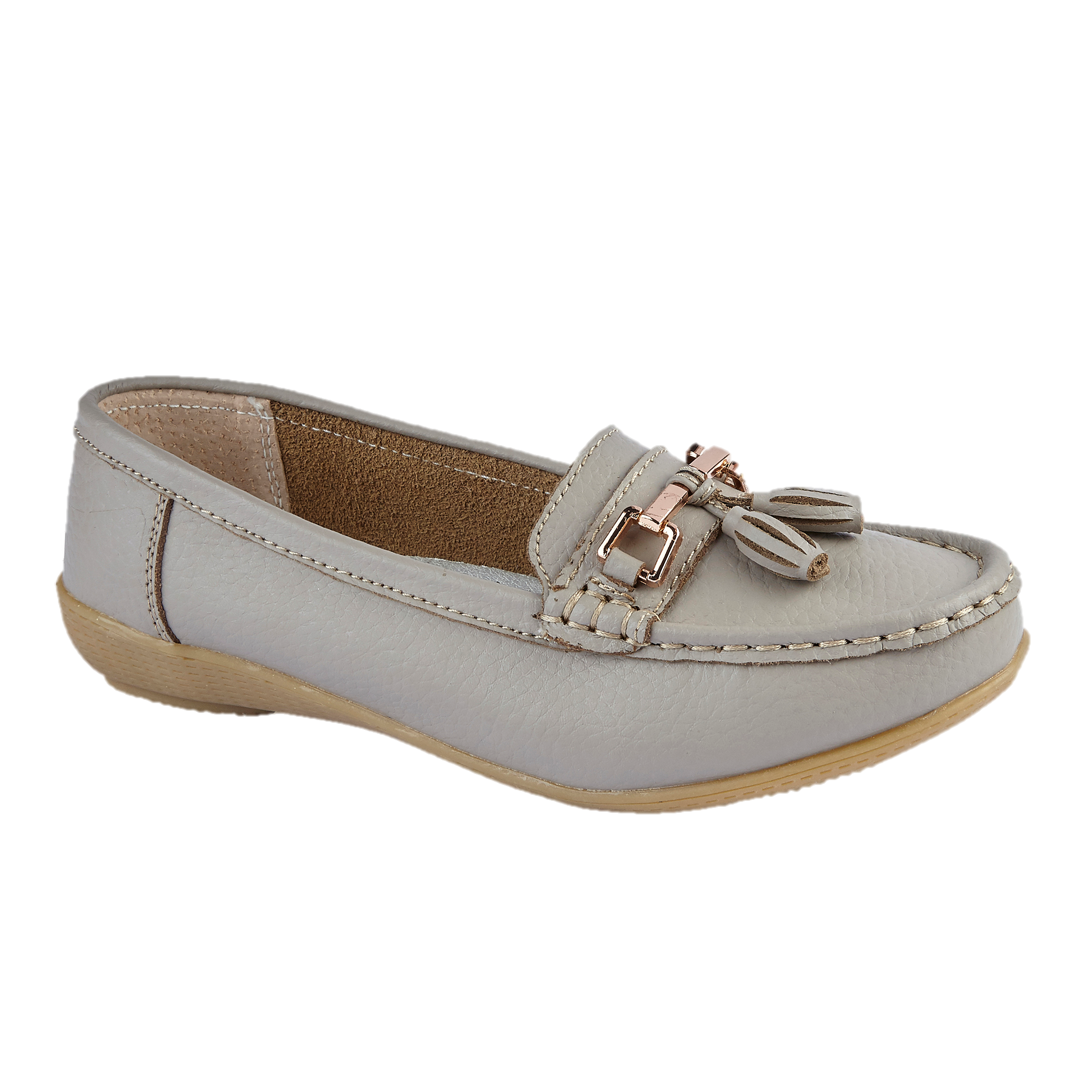 Mushroom leather loafer shoe with tassel gold trim Nautical JO & JOE