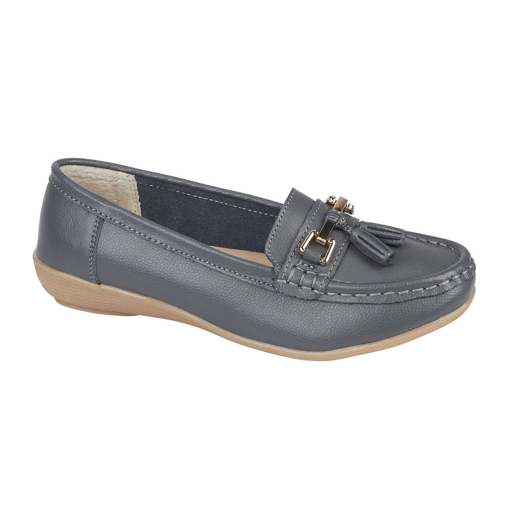 Slate grey leather loafer shoe with tassel gold trim Nautical JO & JOE