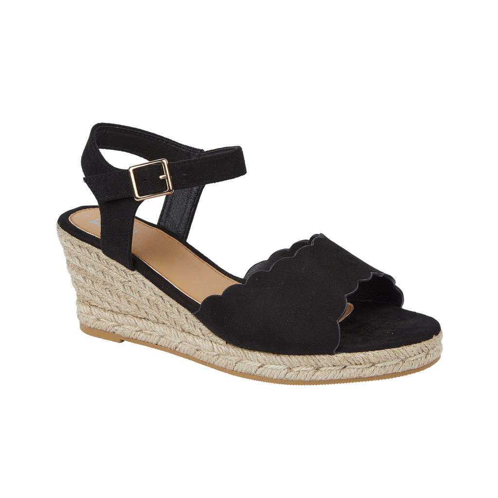 Nicola Black Scallop Espadrille Wedges