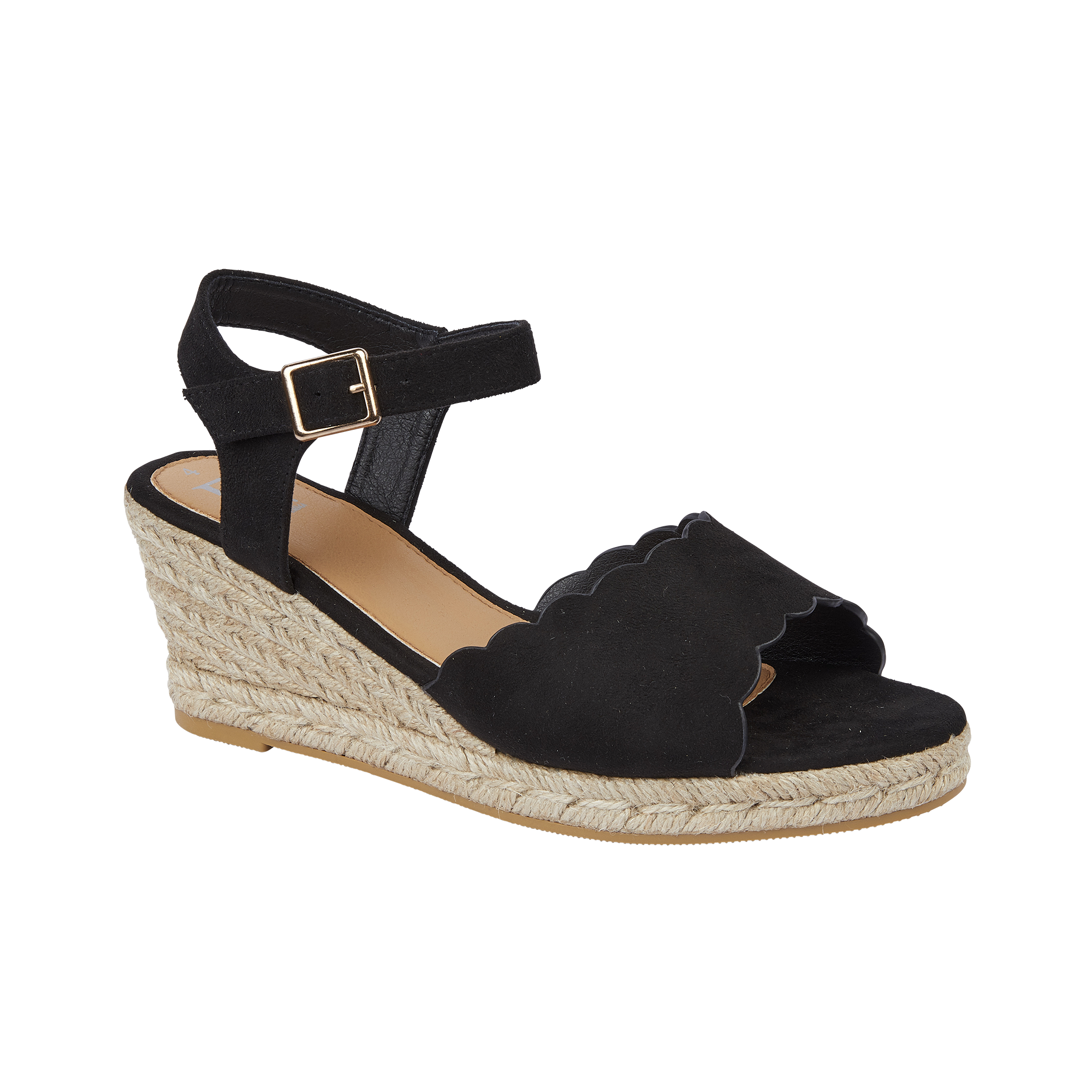 Nicola Black Scallop Espadrille Wedges