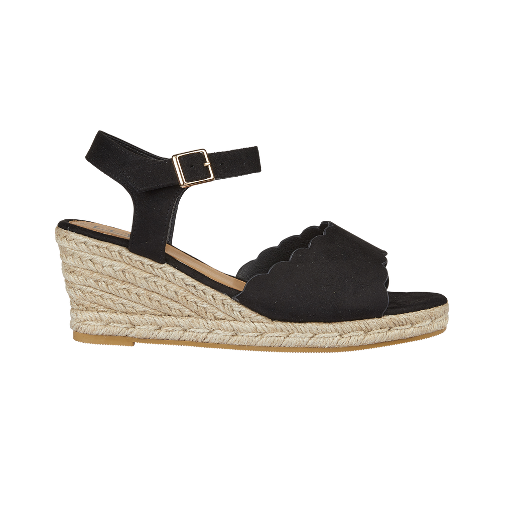Nicola Black Scallop Espadrille Wedges