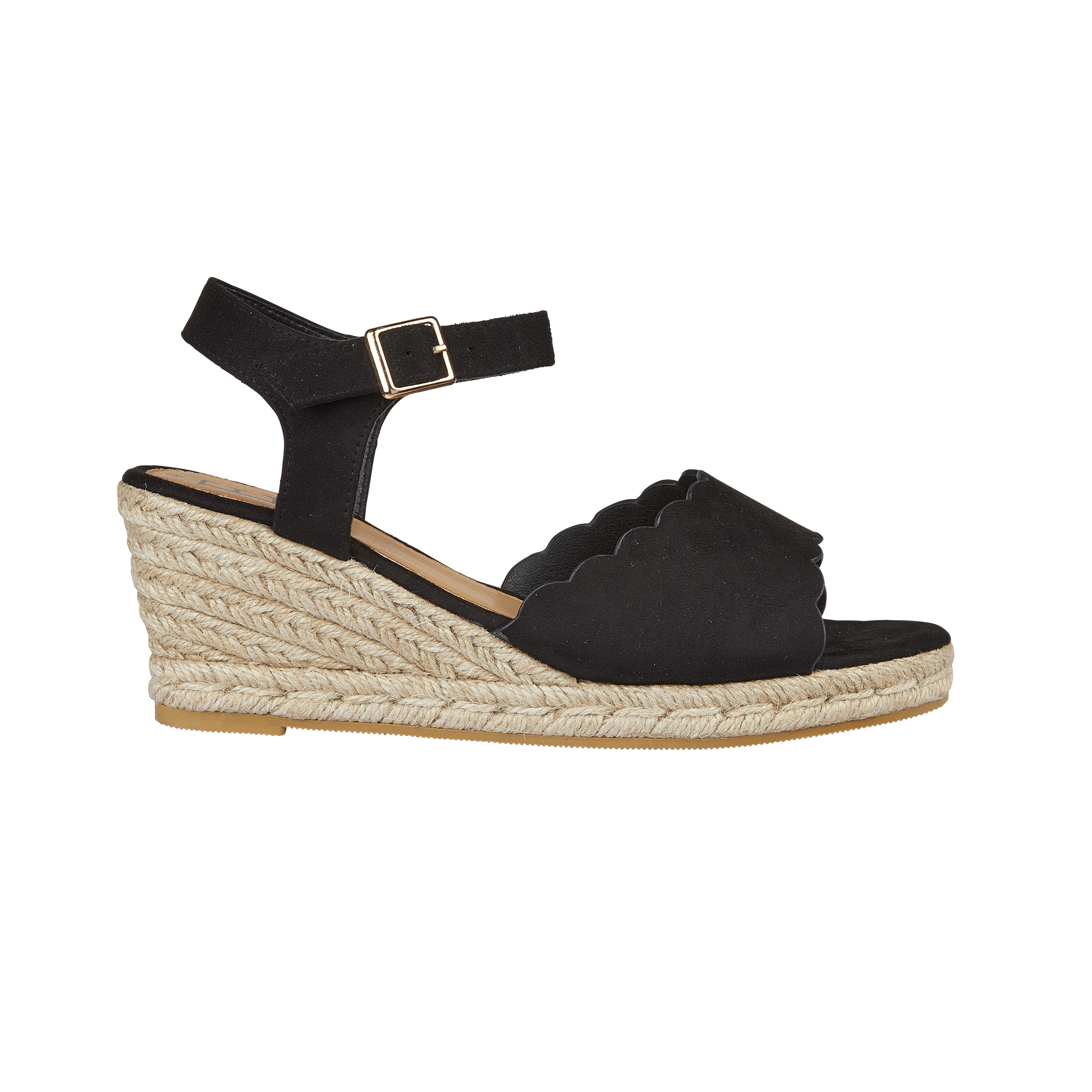 Nicola Black Scallop Espadrille Wedges