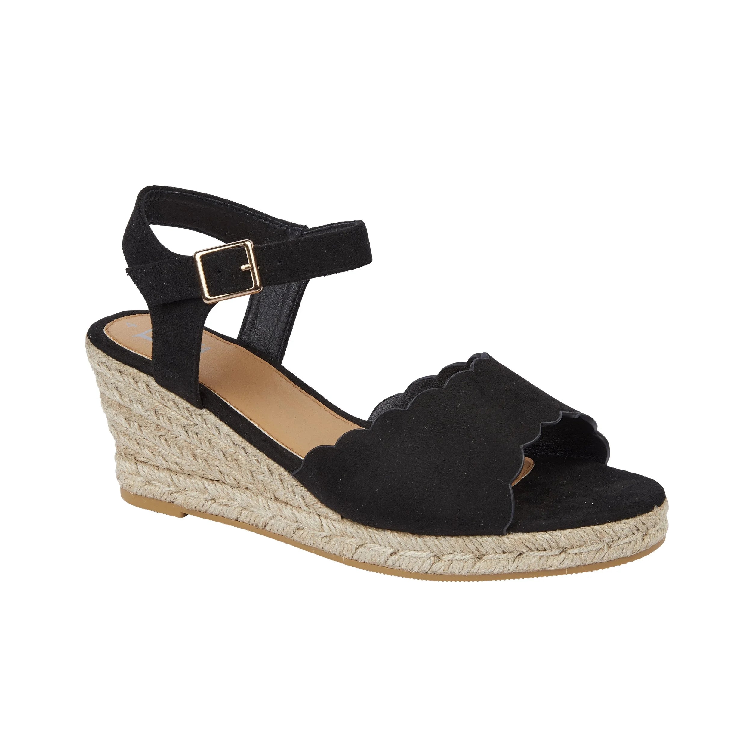 Nicola Black Scallop Espadrille Wedges
