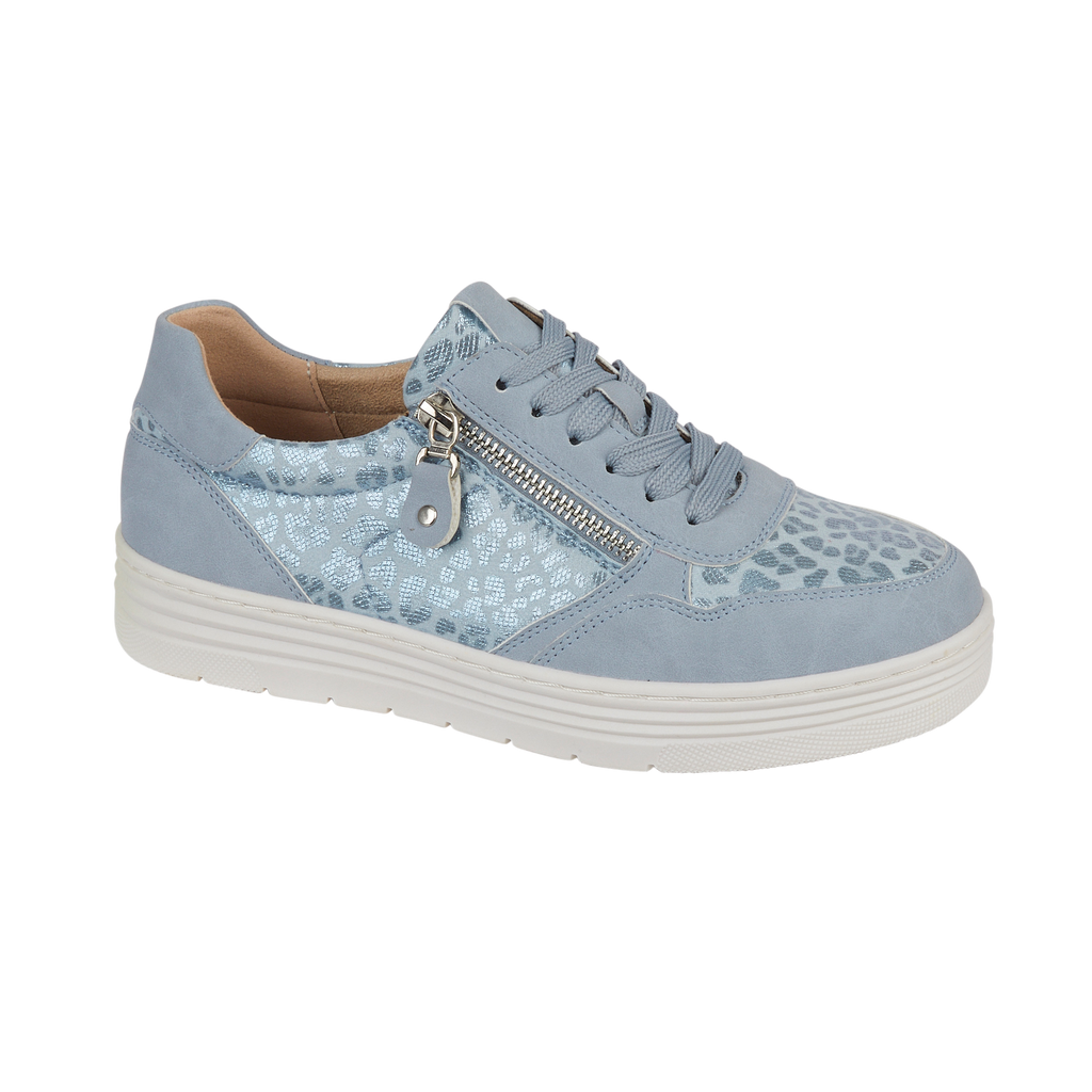 in step two tone leopard blue trainer side zip lace up Osprey Shoes by Emma 