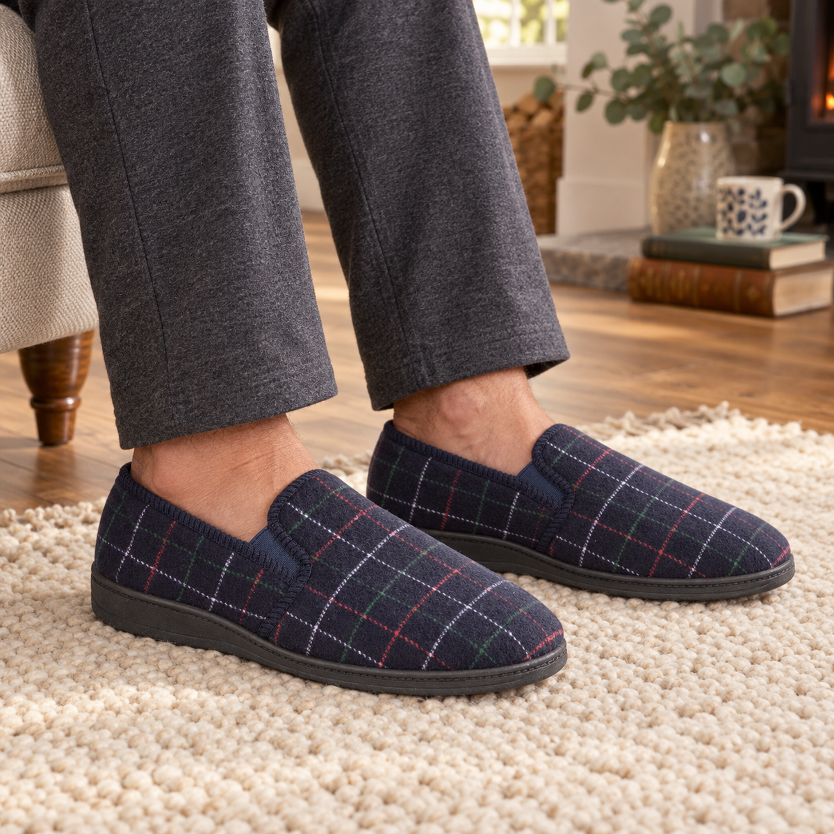 Rupert Navy Patterned Full Slippers