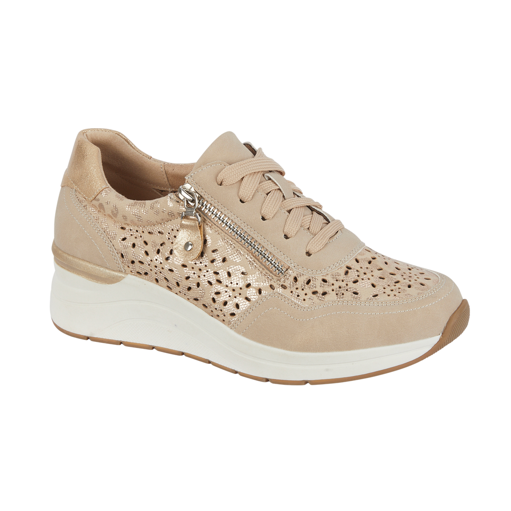 Instep Shoreditch ladies Beige wedge trainers with lace and side zip Shoes by Emma 