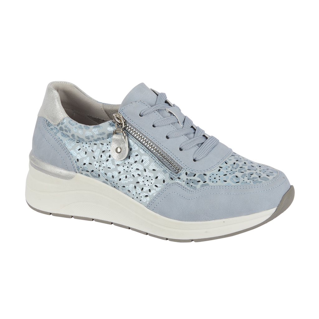 Instep Shoreditch ladies blue wedge trainers with lace and side zip Shoes by Emma 