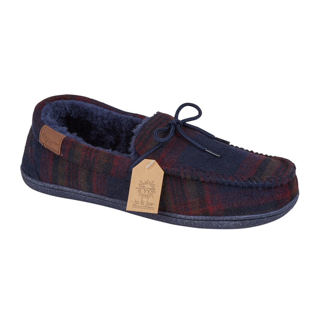 St Aubin Navy Fleecy Lined Moccasin Slippers