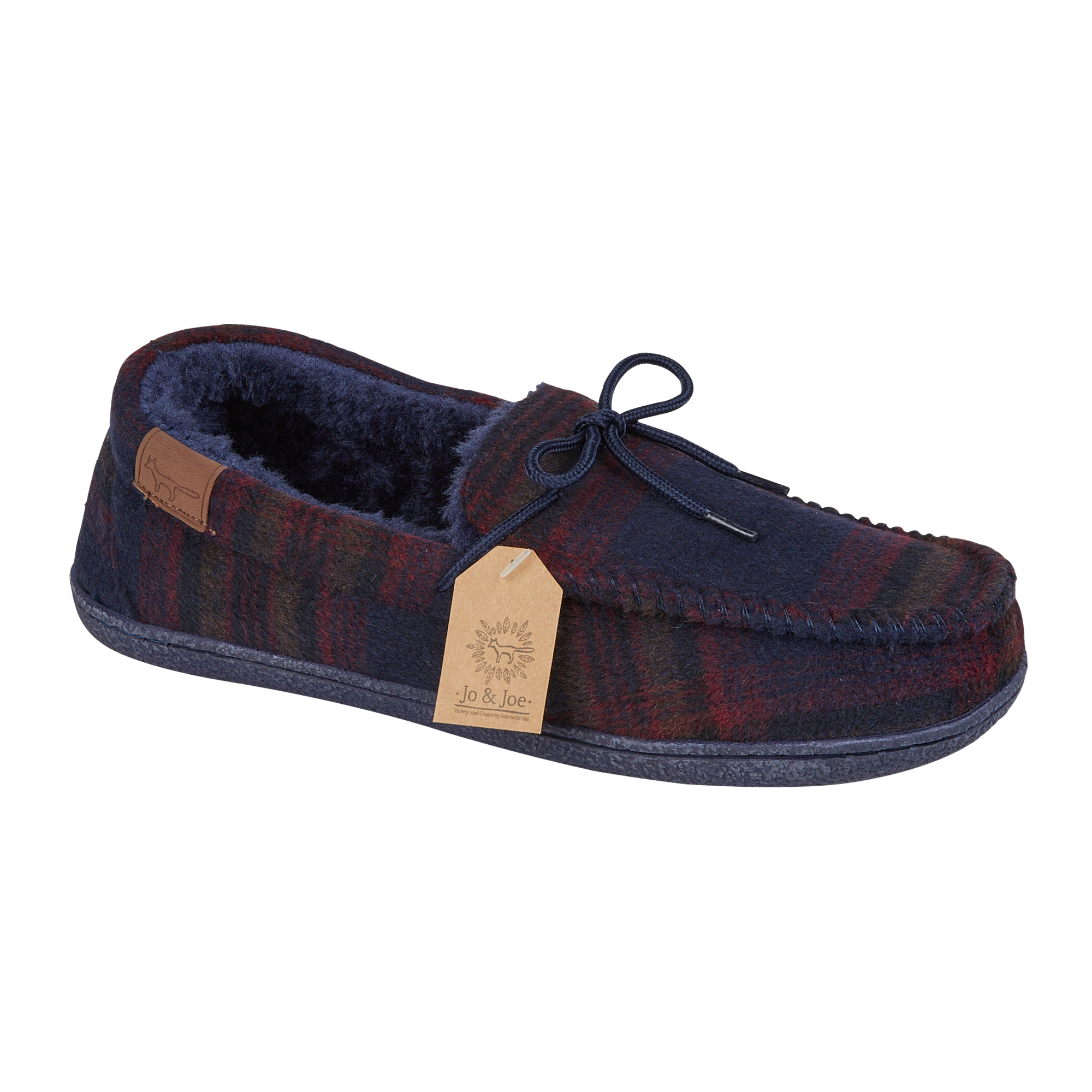 St Aubin Navy Fleecy Lined Moccasin Slippers