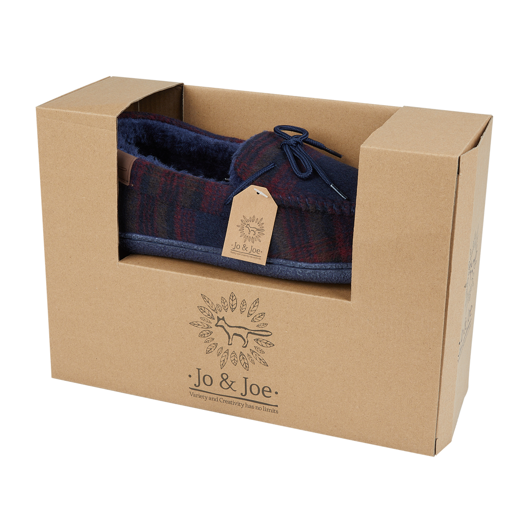 St Aubin Navy Fleecy Lined Moccasin Slippers