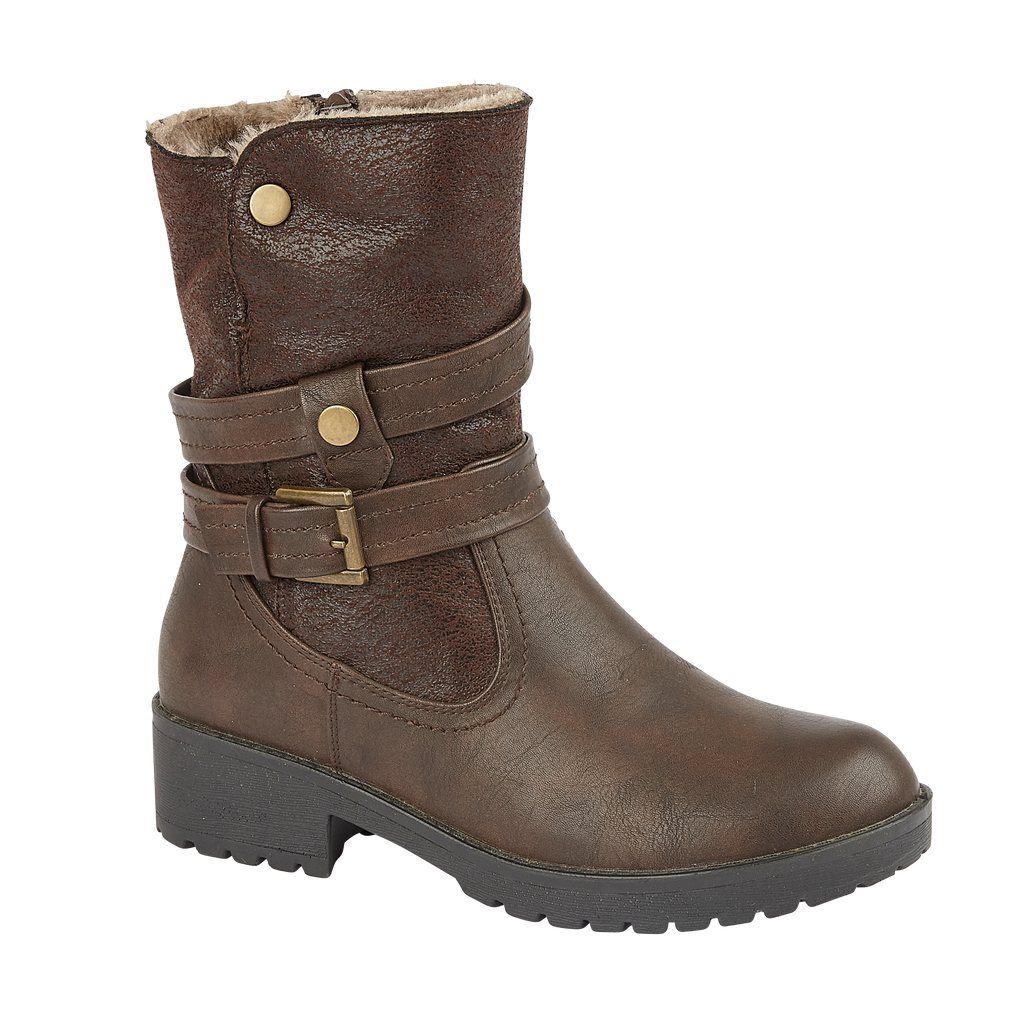 Brown ladies PU boot with buckles Alice Shoes By Emma