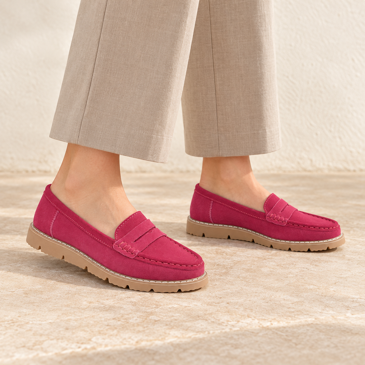 Shore Leather Saddle Trim Loafers