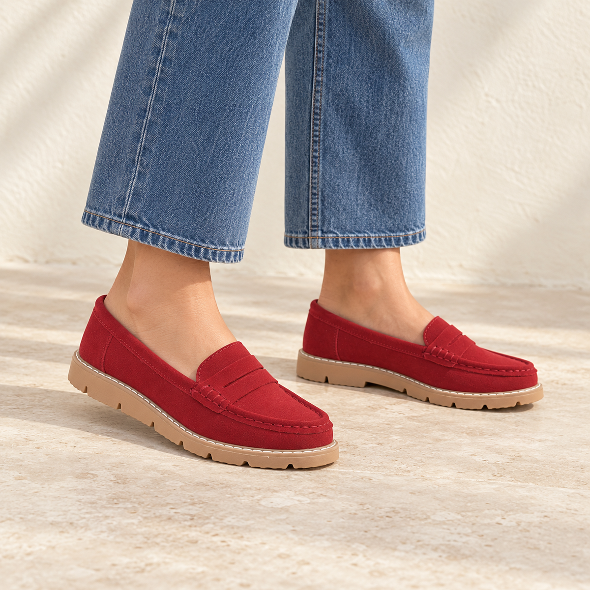 Shore Leather Saddle Trim Loafers